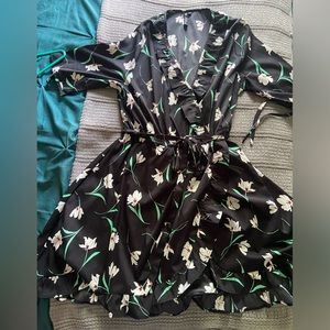 Black Influence dress w/ white flowers and tie waist
